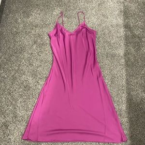 Magenta, spaghetti, strap midi dress